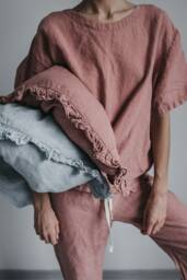 Linen Pillow Case With Small Ruffles , Linen Pillow Covers, Shabby Chic, Farmhouse Pillows, Queen, King, Standard Size. Euroshams. Mooshop - thumbnail 1