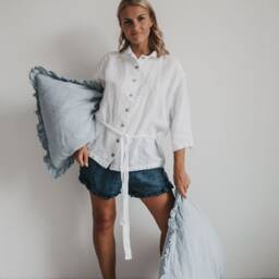 Linen Pillow Case With Small Ruffles , Linen Pillow Covers, Shabby Chic, Farmhouse Pillows, Queen, King, Standard Size. Euroshams. Mooshop - thumbnail 2