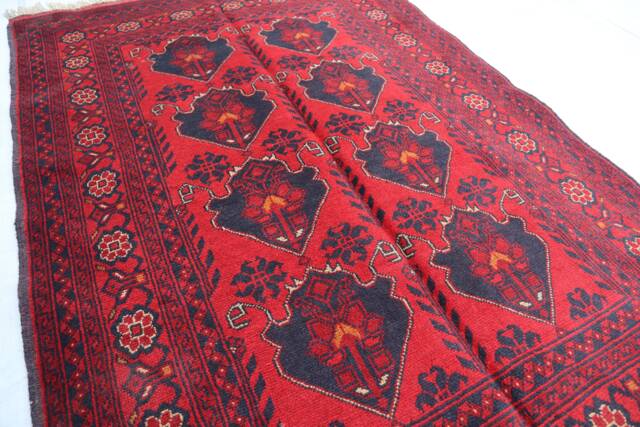 Red 3'3x4'11 Afghan Khal Mohammedi Rug, Handmade Tribal Turkmen Bukhara Oriental Hand Knotted Wool 3x5 Living Room Rug Kitchen - image 1