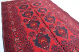 Red 3'3x4'11 Afghan Khal Mohammedi Rug, Handmade Tribal Turkmen Bukhara Oriental Hand Knotted Wool 3x5 Living Room Rug Kitchen - thumbnail 1
