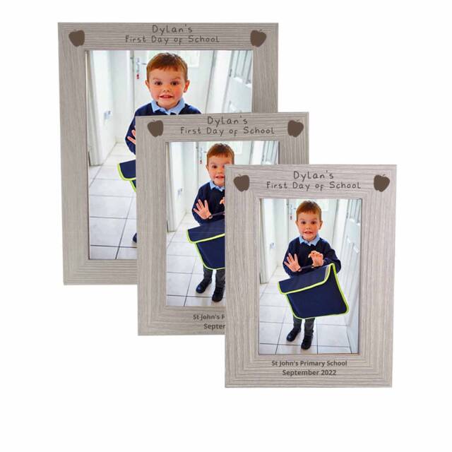 First Day At School Personalised Wooden Photo Frame - Engraved 1st Nursery Or Keepsake Back To Memory - image 1