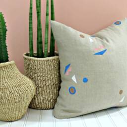 Beige Linen Pillow Cover With Abstract Face Print/Block Printed Indigo Brown Light Pink White Decorative Throw Cushion Bedding Accent Toss - thumbnail 3