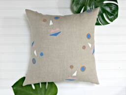 Beige Linen Pillow Cover With Abstract Face Print/Block Printed Indigo Brown Light Pink White Decorative Throw Cushion Bedding Accent Toss - thumbnail 1