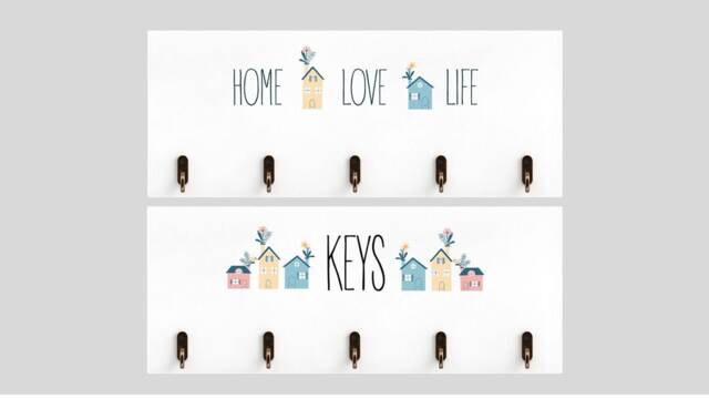 Blue & White Key Rack With 5 Metal Hooks - image 1