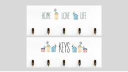 Blue & White Key Rack With 5 Metal Hooks - thumbnail 1