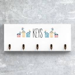 Blue & White Key Rack With 5 Metal Hooks - thumbnail 4