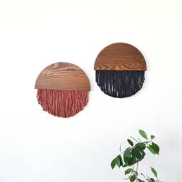 Black Fiber Art Wall Hanging Half Moon Wood & Cotton String Tapestry - thumbnail 3