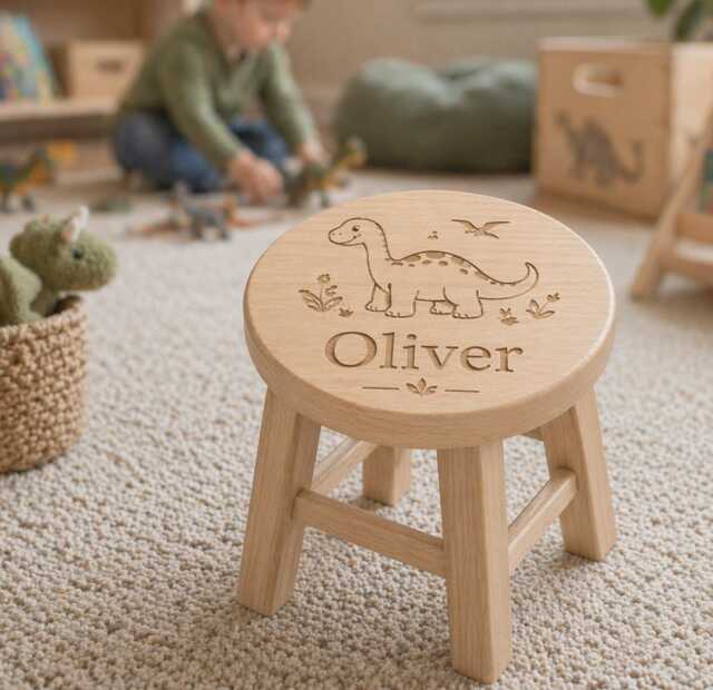 Personalized Wooden Stool - Childs Nursery Decor-Dinosaur- Birthday - image 1
