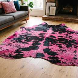 Pink Black Cowhide Rug - Genuine Dyed Hair-On Leather Area - thumbnail 1