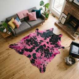 Pink Black Cowhide Rug - Genuine Dyed Hair-On Leather Area - thumbnail 4