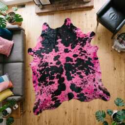 Pink Black Cowhide Rug - Genuine Dyed Hair-On Leather Area - thumbnail 3