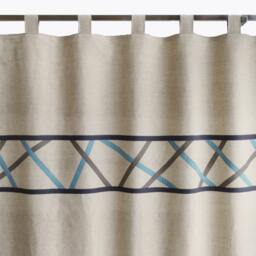 Boys Teen Boy Masculine Modern Geometric Tab Top Beige Linen Curtains Organic Cotton Stone Blue Grey Brown Diagonal Stripes. Customisable - thumbnail 3