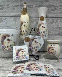 Hedgehog Gifts Vase Light Up Bottle, Slate Heart, Plant Pot, Coasters, Wax Burner, Soy Melts - thumbnail 1