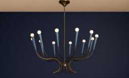 Mid Century Modern Blue Chandelier - 12 Light Sputnik Sky Ceiling Retro Brass Custom Lighting Fixture - thumbnail 1