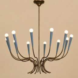 Mid Century Modern Blue Chandelier - 12 Light Sputnik Sky Ceiling Retro Brass Custom Lighting Fixture - thumbnail 4