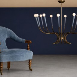 Mid Century Modern Blue Chandelier - 12 Light Sputnik Sky Ceiling Retro Brass Custom Lighting Fixture - thumbnail 3