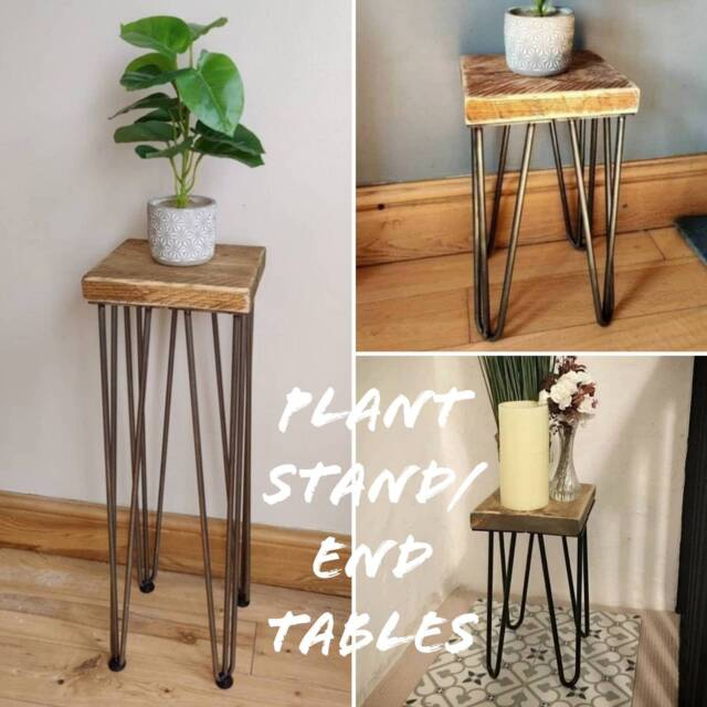 Rustic Plant Stand/ End Tables, With Steel Hairpin Legs - image 1