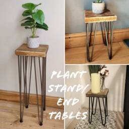 Rustic Plant Stand/ End Tables, With Steel Hairpin Legs - thumbnail 1