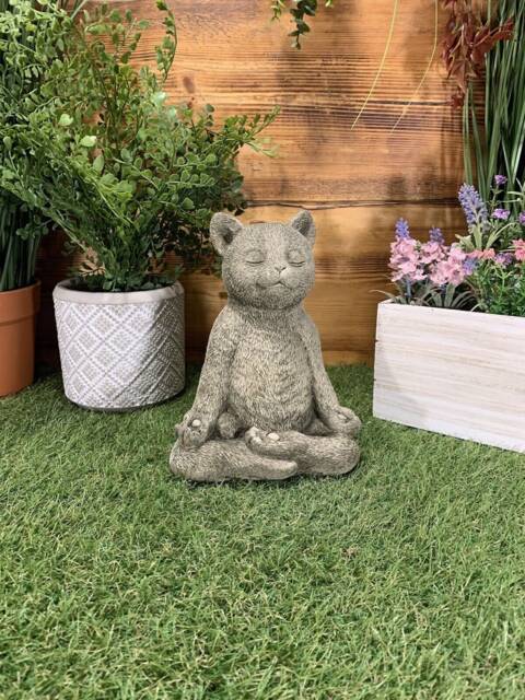 stone Garden Meditating Yoga Cay Kitten Cute Detailed Cat Ornament Gift - image 1
