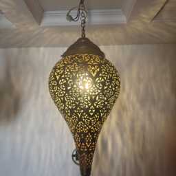 Handcrafted Moroccan Brass Pendant Light - Unique Handmade Hanging Ceiling Lamp For Bohemian Home Decor - thumbnail 3