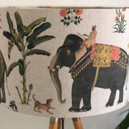 Indian Maharaja & Elephant Linen Drum Lampshade in Cream - thumbnail 4