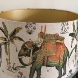 Indian Maharaja & Elephant Linen Drum Lampshade in Cream - thumbnail 2