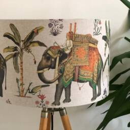Indian Maharaja & Elephant Linen Drum Lampshade in Cream - thumbnail 3