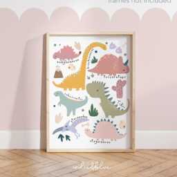 Dinosaur Chart Print in Pink, Girl Bedroom Playroom Decor - thumbnail 2