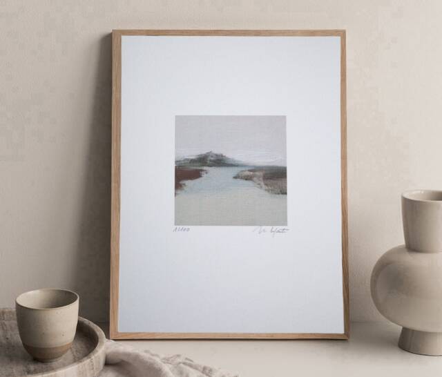 Neutral Landscape Painting Print Minimalist Lake Art - 5x5 In - image 1