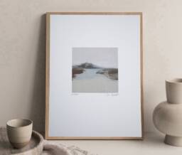 Neutral Landscape Painting Print Minimalist Lake Art - 5x5 In - thumbnail 1