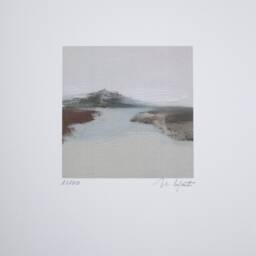 Neutral Landscape Painting Print Minimalist Lake Art - 5x5 In - thumbnail 3