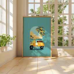 Italian Scooter Poster, Yellow Bike Art Print, Lemon Tree Mediterranean Decor, Retro Travel Aesthetic, Coastal Summer Gift - thumbnail 3