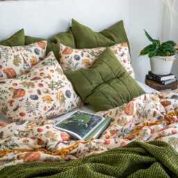 Mushroom Linen Duvet Cover. Linen Duvet With Mushrooms in King, Queen, Twin, Full, Double, Twin Sizes. Botanic Linen Mushroom Bedroom Decor - thumbnail 3