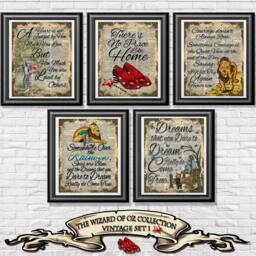 Art Print Set - The Wizard Of Oz Poster Wall Decor On Dictionary Pages Nursery Home Decoration - thumbnail 1