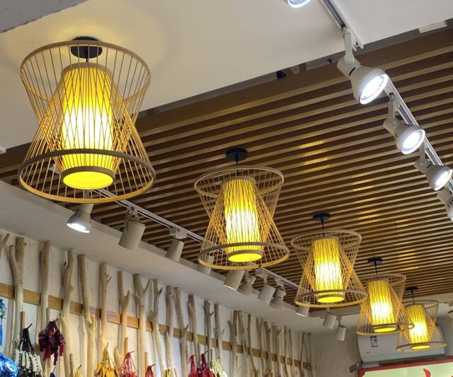 Bamboo Parchment Pendant Light Staggered Form Lampshade - image 1