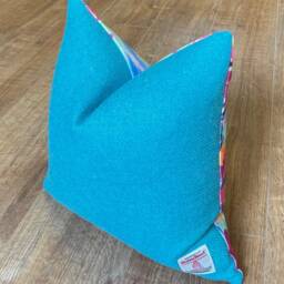 Lilly Loch Velvet & Turquoise Harris Tweed Cushion 16 - thumbnail 2