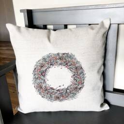 Christmas Berry Wreath Pillow Cover Farmhouse Linen Holiday Decor - thumbnail 3