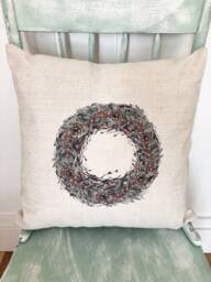 Christmas Berry Wreath Pillow Cover Farmhouse Linen Holiday Decor - thumbnail 1