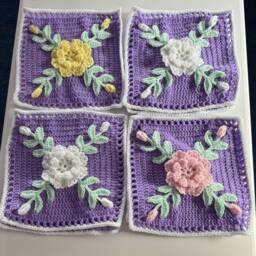 Yellow Rose Crocheted Afghan Handmade Floral Blanket Throw - 72x72 Inches - thumbnail 4