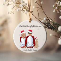 First Family Christmas Bauble, Personalised Couple & Dog Ceramic Gift - thumbnail 1