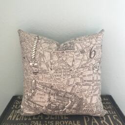 Pillow Cushion - Paris City Map Scene in Linen, Designer Fabric, For Home Decor, Nursery, Gift - thumbnail 3