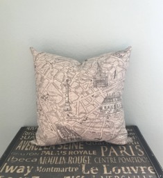 Pillow Cushion - Paris City Map Scene in Linen, Designer Fabric, For Home Decor, Nursery, Gift - thumbnail 1
