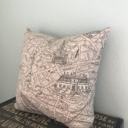 Pillow Cushion - Paris City Map Scene in Linen, Designer Fabric, For Home Decor, Nursery, Gift - thumbnail 2