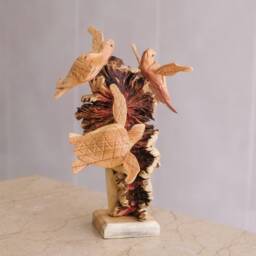 Sea Turtle Sculpture, Custom Gift, Personalized Statue, Coral, Handmade Art, Wood Carving, Wooden Figurine, Office Decor, Housewarming Gift - thumbnail 4
