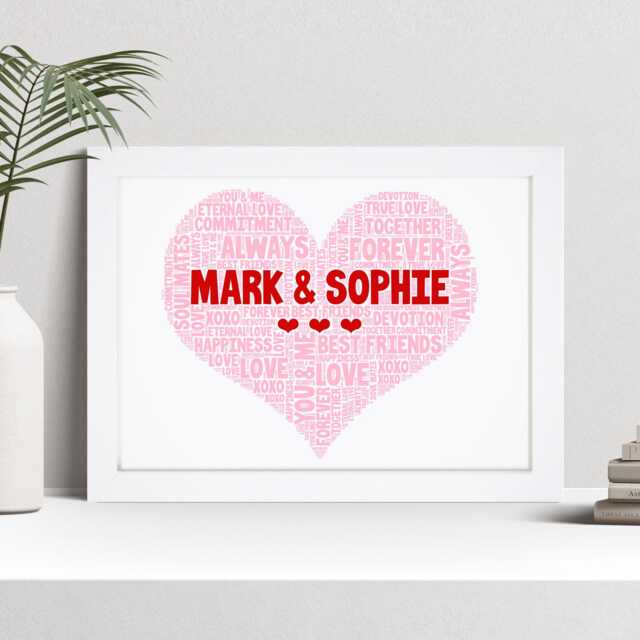 Personalised Love Heart Word Art Print, Valentines, Anniversary Gift, Custom Wall Framed Picture, Present For Husband, Wife Nl - image 1