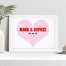 Personalised Love Heart Word Art Print, Valentines, Anniversary Gift, Custom Wall Framed Picture, Present For Husband, Wife Nl - thumbnail 1