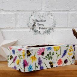 Bees & Country Meadow Flowers Decoupaged Wooden Tissue Box Cover Ideal Gift - thumbnail 2
