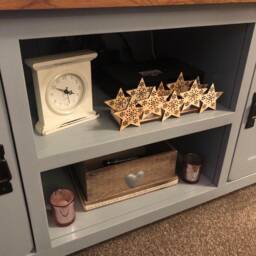 Sold Tv Stand Cabinet, Storage Unit, Solid/Hardwood Oak, Television Display Table, Media Unit Shabby Chic Mineral Greys - thumbnail 3