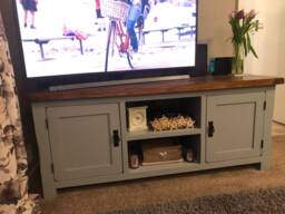 Sold Tv Stand Cabinet, Storage Unit, Solid/Hardwood Oak, Television Display Table, Media Unit Shabby Chic Mineral Greys
