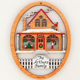 Personalized Family Decorating House For Christmas Ornament-Wood, Laser Cut, Hand Painted - thumbnail 2